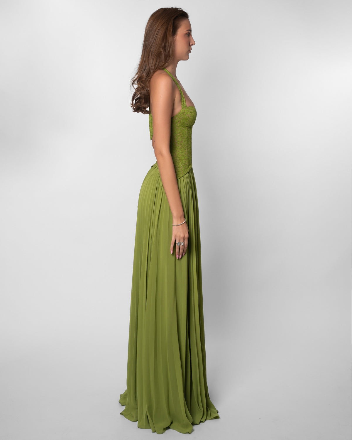 Green Floral Lace Maxi Dress Women Corset Bodice Pleated Skirt Elegant Evening Formal Party Gown - Seldom Seen Styles