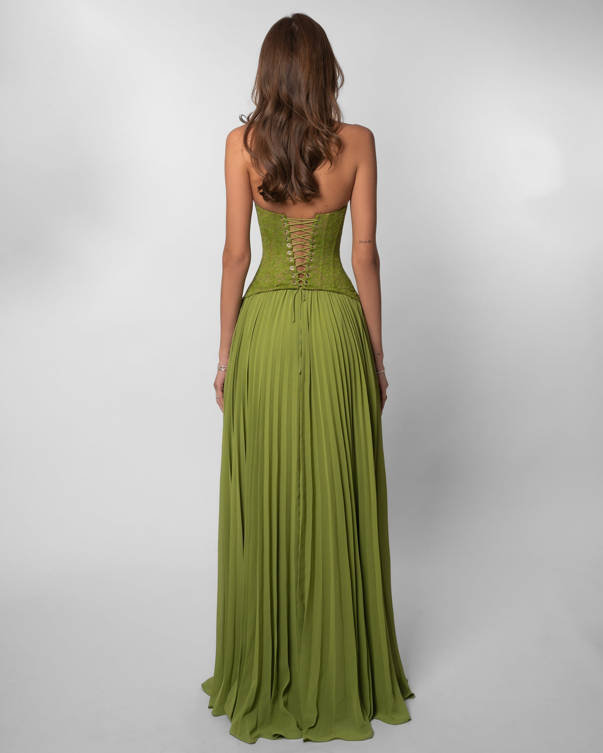 Green Floral Lace Maxi Dress Women Corset Bodice Pleated Skirt Elegant Evening Formal Party Gown - Seldom Seen Styles