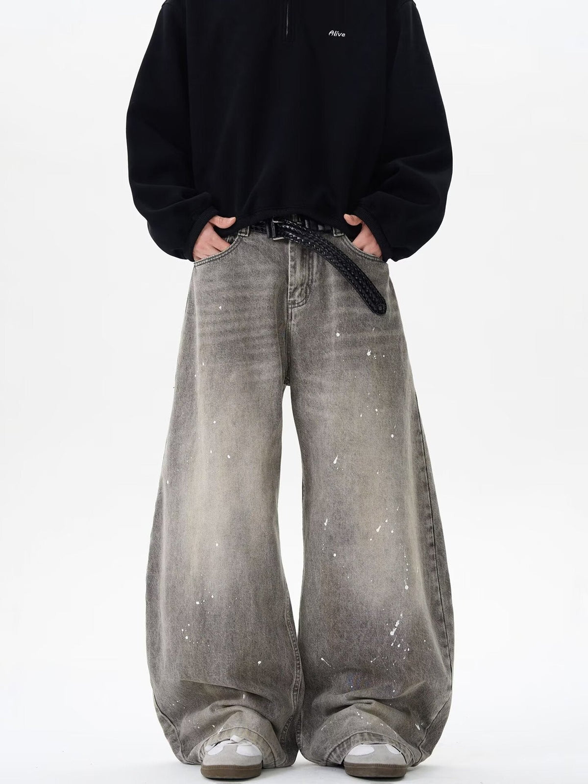 Grunge Paint-Splatter Wide-Leg Denim Pants mry001630 - Seldom Seen Styles