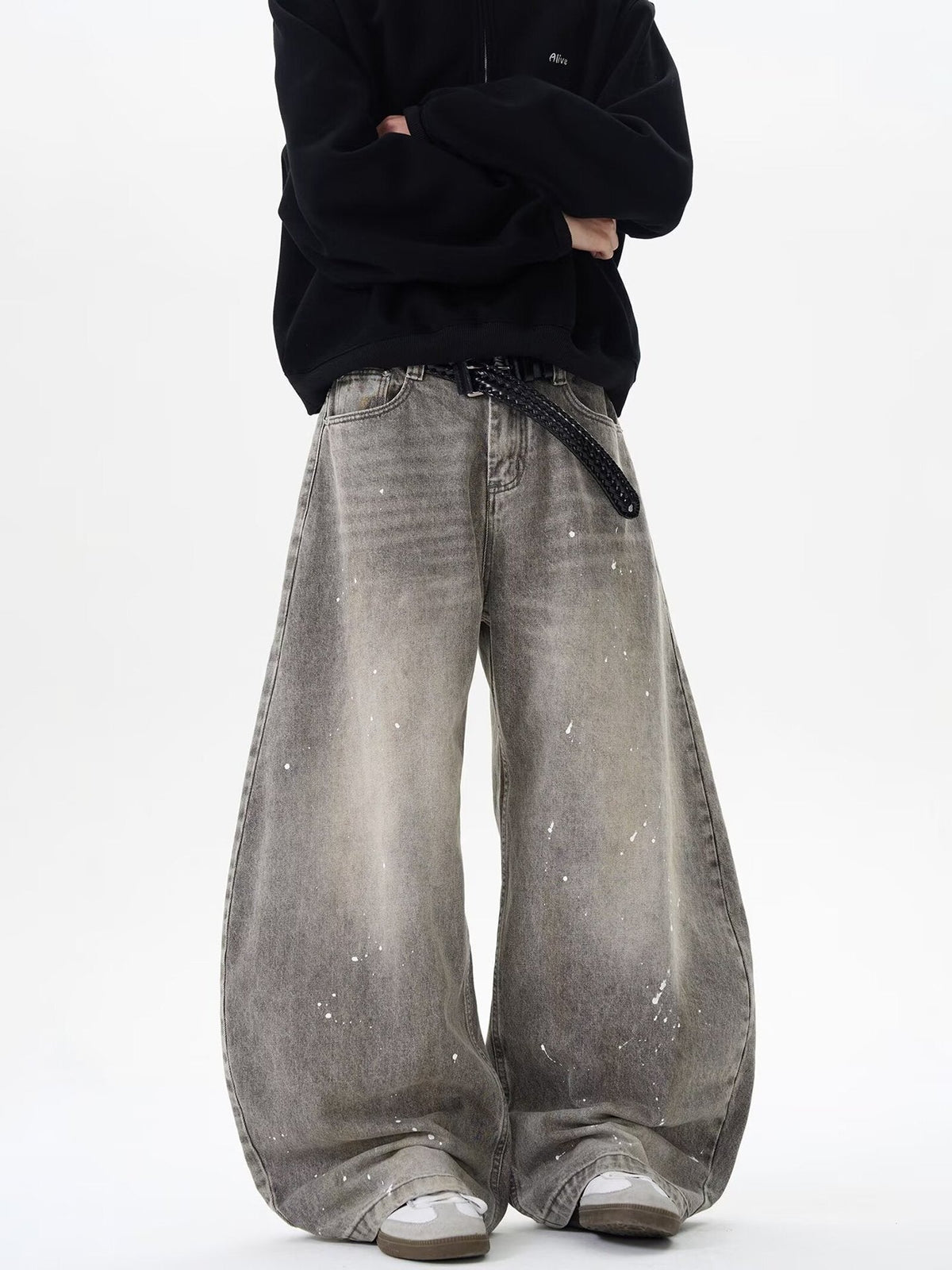 Grunge Paint-Splatter Wide-Leg Denim Pants mry001630 - Seldom Seen Styles