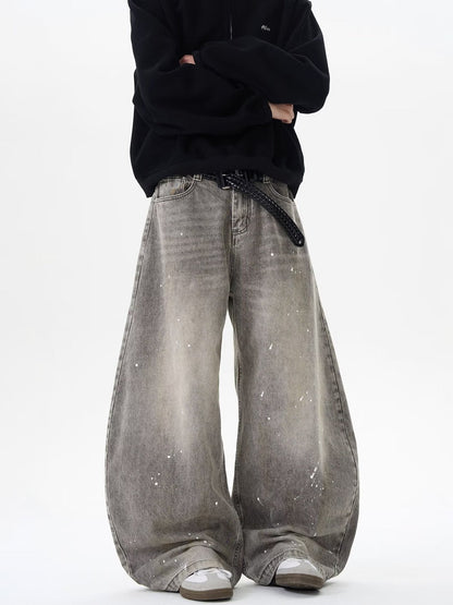 Grunge Paint-Splatter Wide-Leg Denim Pants mry001630