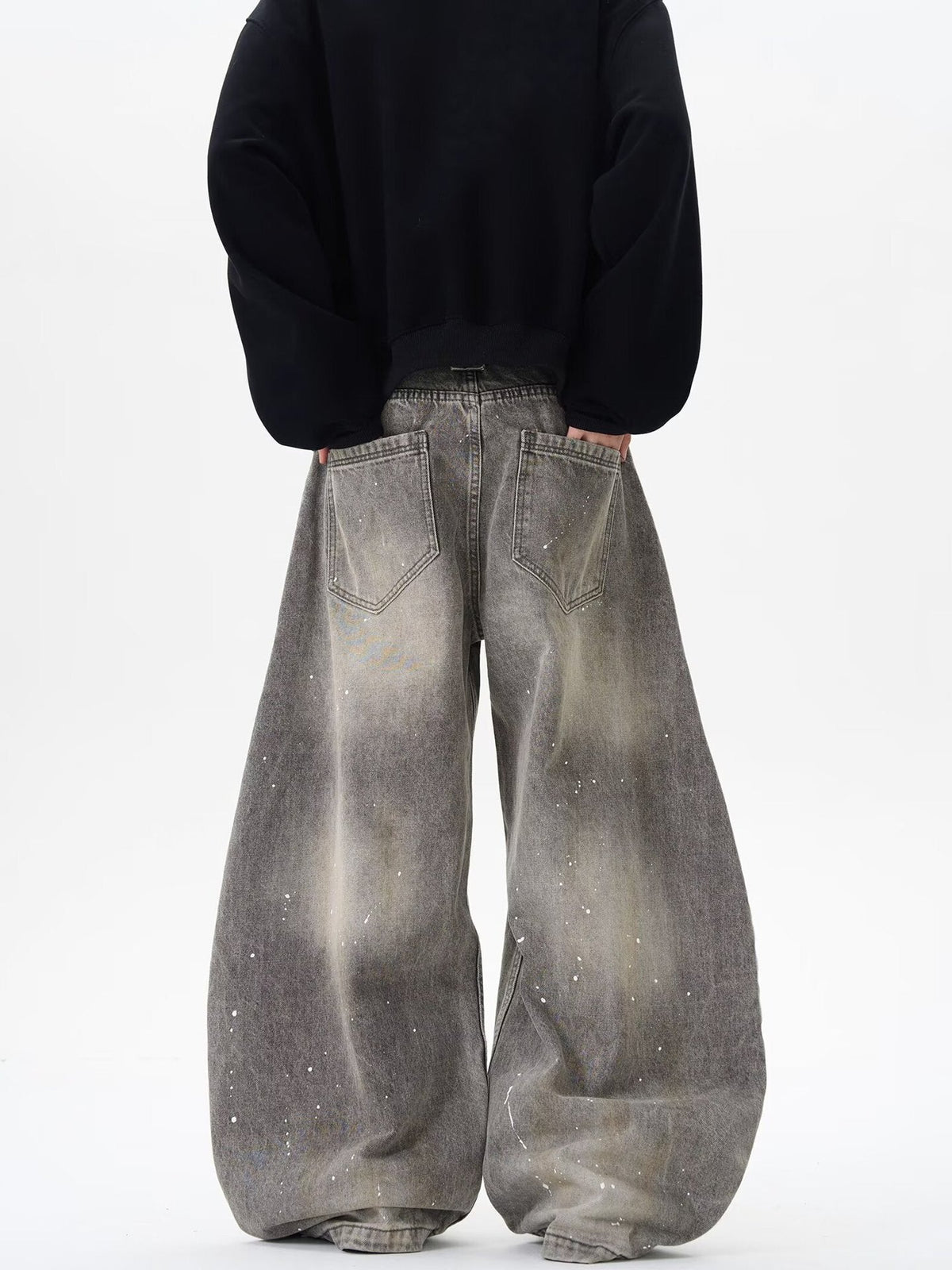 Grunge Paint-Splatter Wide-Leg Denim Pants mry001630 - Seldom Seen Styles