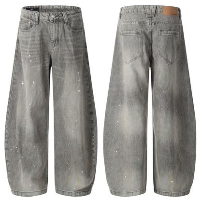 Grunge Paint-Splatter Wide-Leg Denim Pants mry001630