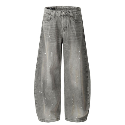 Grunge Paint-Splatter Wide-Leg Denim Pants mry001630