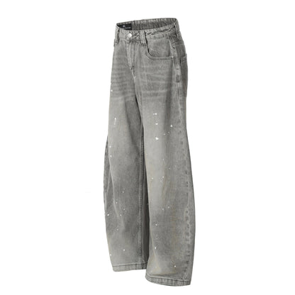 Grunge Paint-Splatter Wide-Leg Denim Pants mry001630