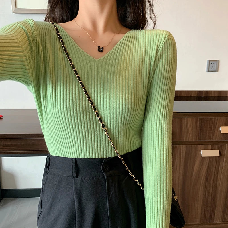 2024 Basic B-neck Solid Autumn Winter Pullover Women Female Knitted Ribbed Sweater Slim Long Sleeve Badycon High Quality Sweater