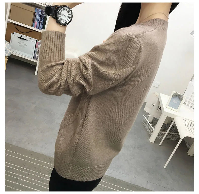 Fdfklak 2023 New Spring Autumn Sweater Dam Twist Pullover Lös Lazy Bottoming Tjocka tröjor Ytterkläder Pull Femme S-3XL