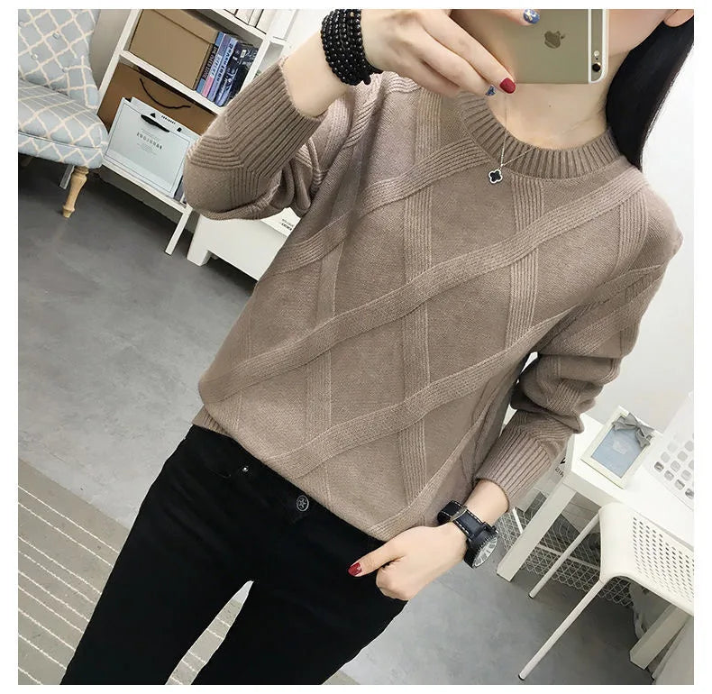 Fdfklak 2023 New Spring Autumn Sweater Dam Twist Pullover Lös Lazy Bottoming Tjocka tröjor Ytterkläder Pull Femme S-3XL