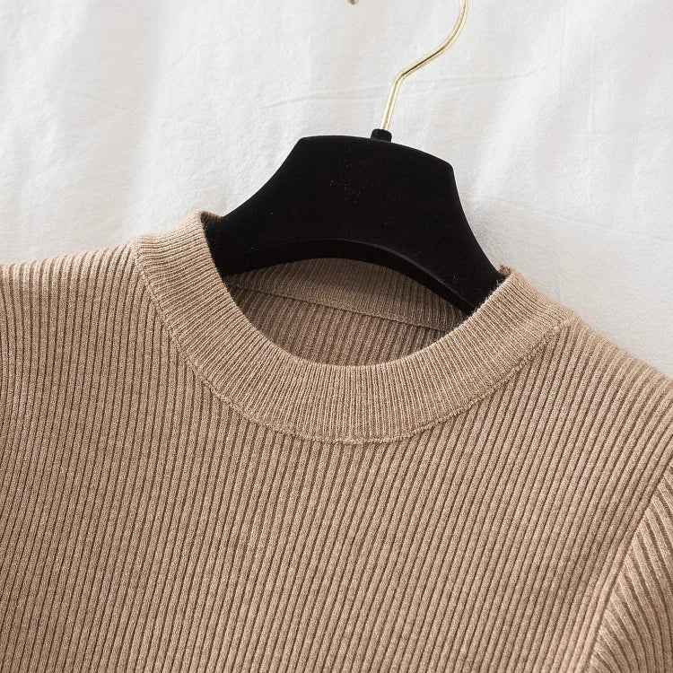 2024 women thick sweater pullovers khaki casual autumn winter button o-neck chic sweater female slim knit top soft jumper tops