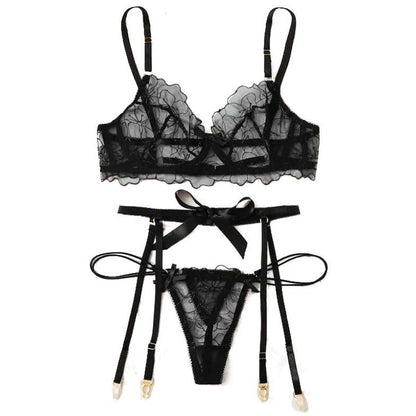 Ensemble de lingerie en dentelle avec porte-jarretelles