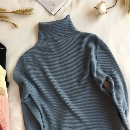 Autumn Winter Thick Sweater Women Knitted Ribbed Pullover  Long Sleeve Turtleneck Slim Jumper Soft Warm  Femme