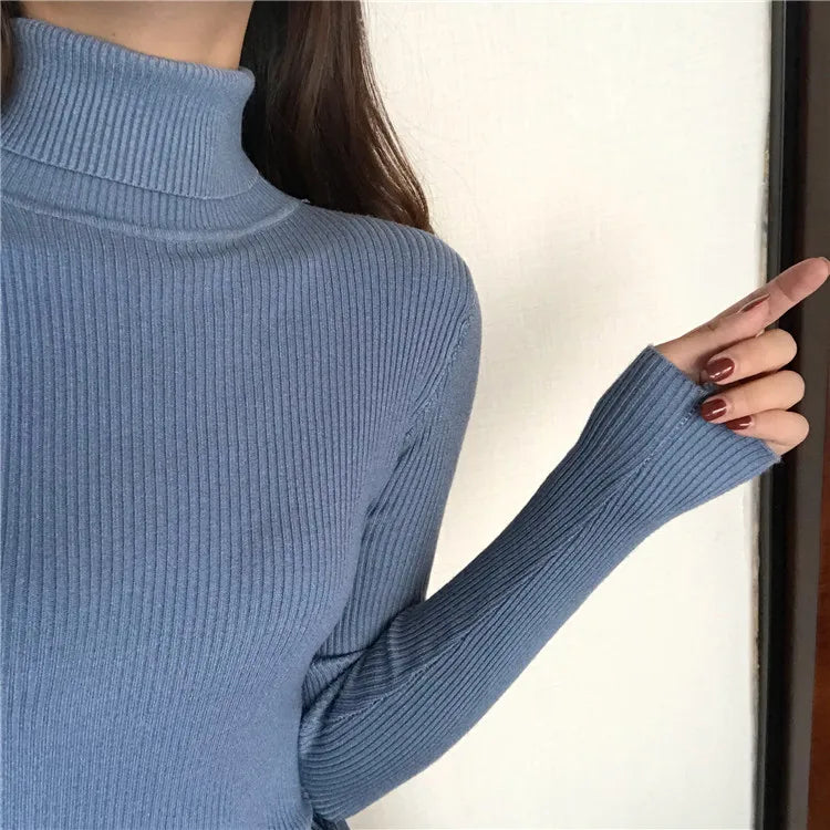 2024 Höst Vinter Tjock Tröja Dam Stickad Ribbstickad Pullover Tröja Långärmad Turtleneck Slim Jumper Mjuk Varm Pull Femme