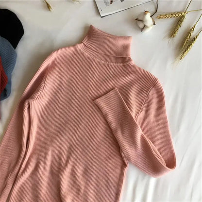 Autumn Winter Thick Sweater Women Knitted Ribbed Pullover  Long Sleeve Turtleneck Slim Jumper Soft Warm  Femme