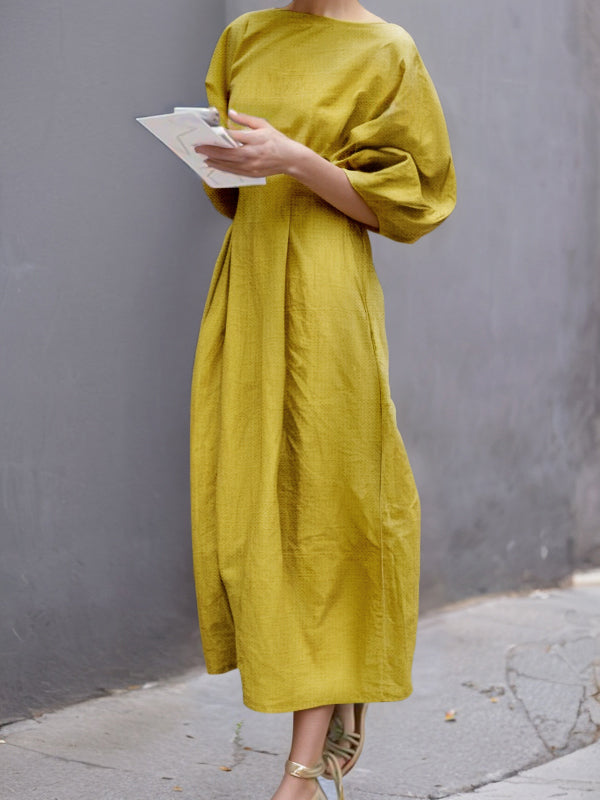 Half Sleeves Loose Solid Color Round-neck Maxi Dresses - Seldom Seen Styles