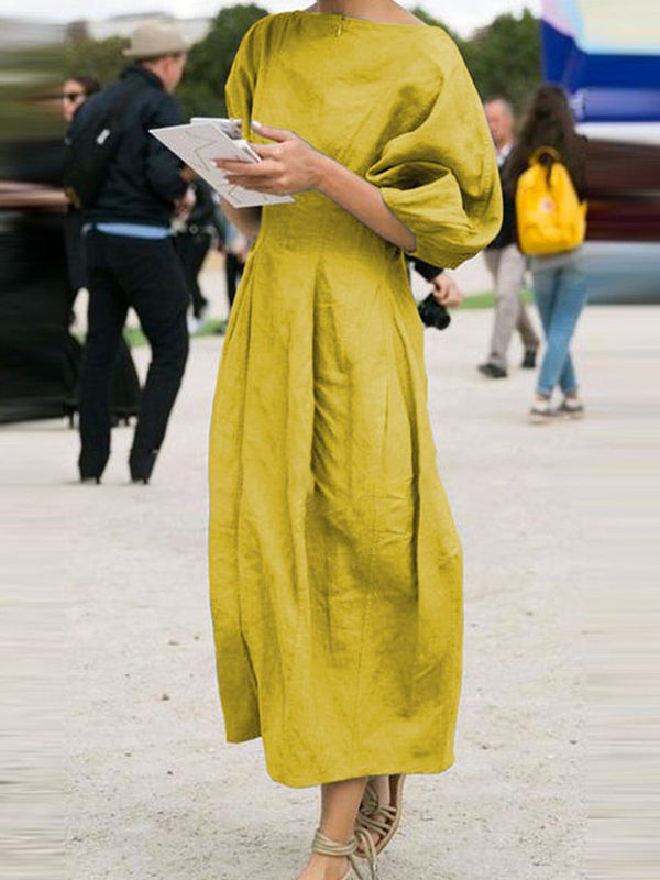 Half Sleeves Loose Solid Color Round-neck Maxi Dresses - Seldom Seen Styles