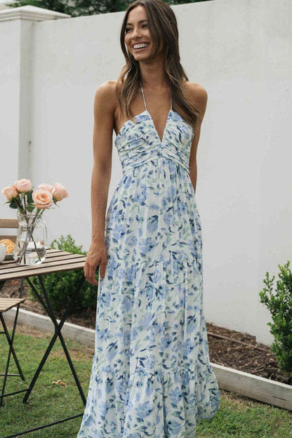 Maxikleid aus Chiffon mit Blumenmuster und Neckholder