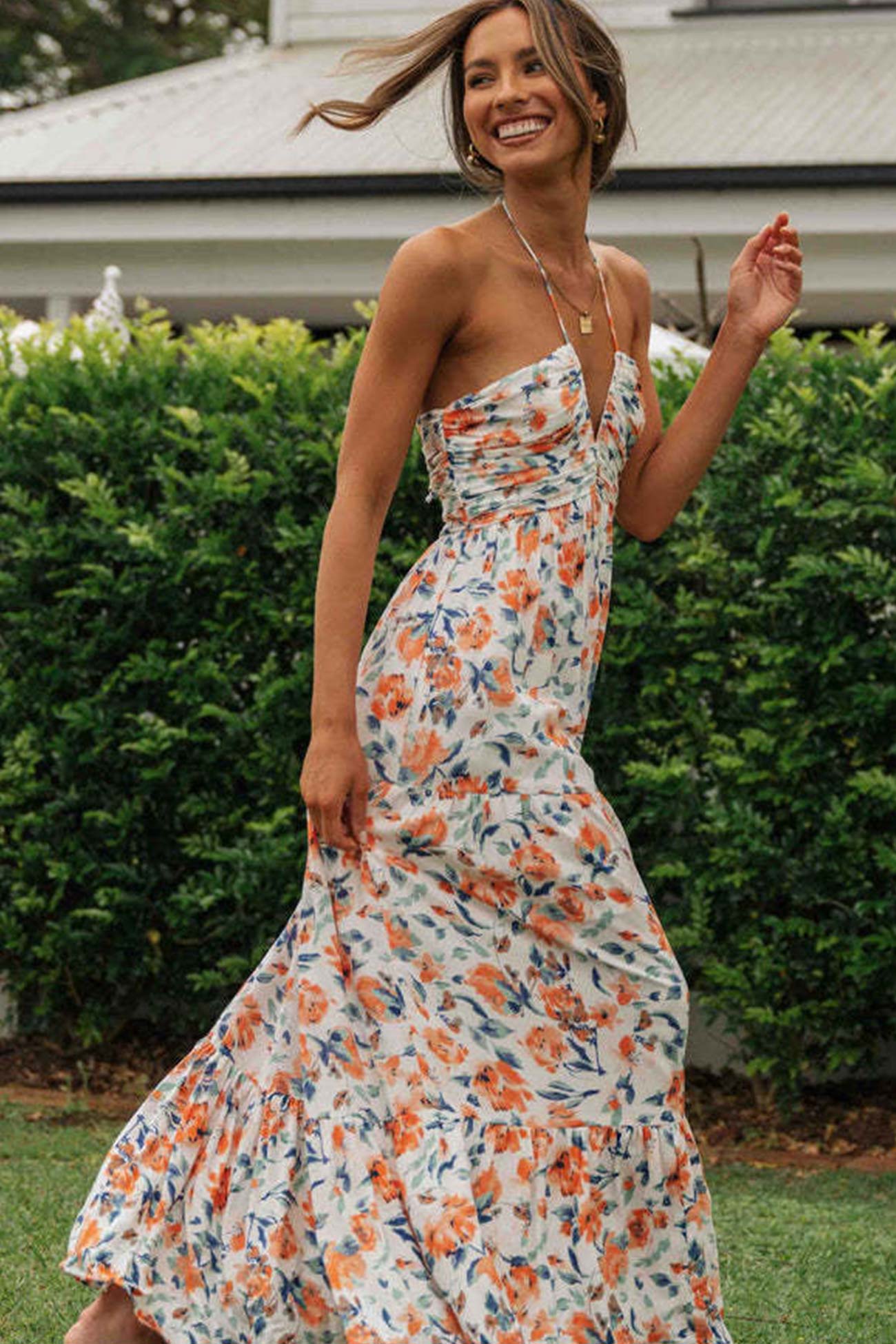Halter Floral Print Chiffon Maxi Dress - Seldom Seen Styles