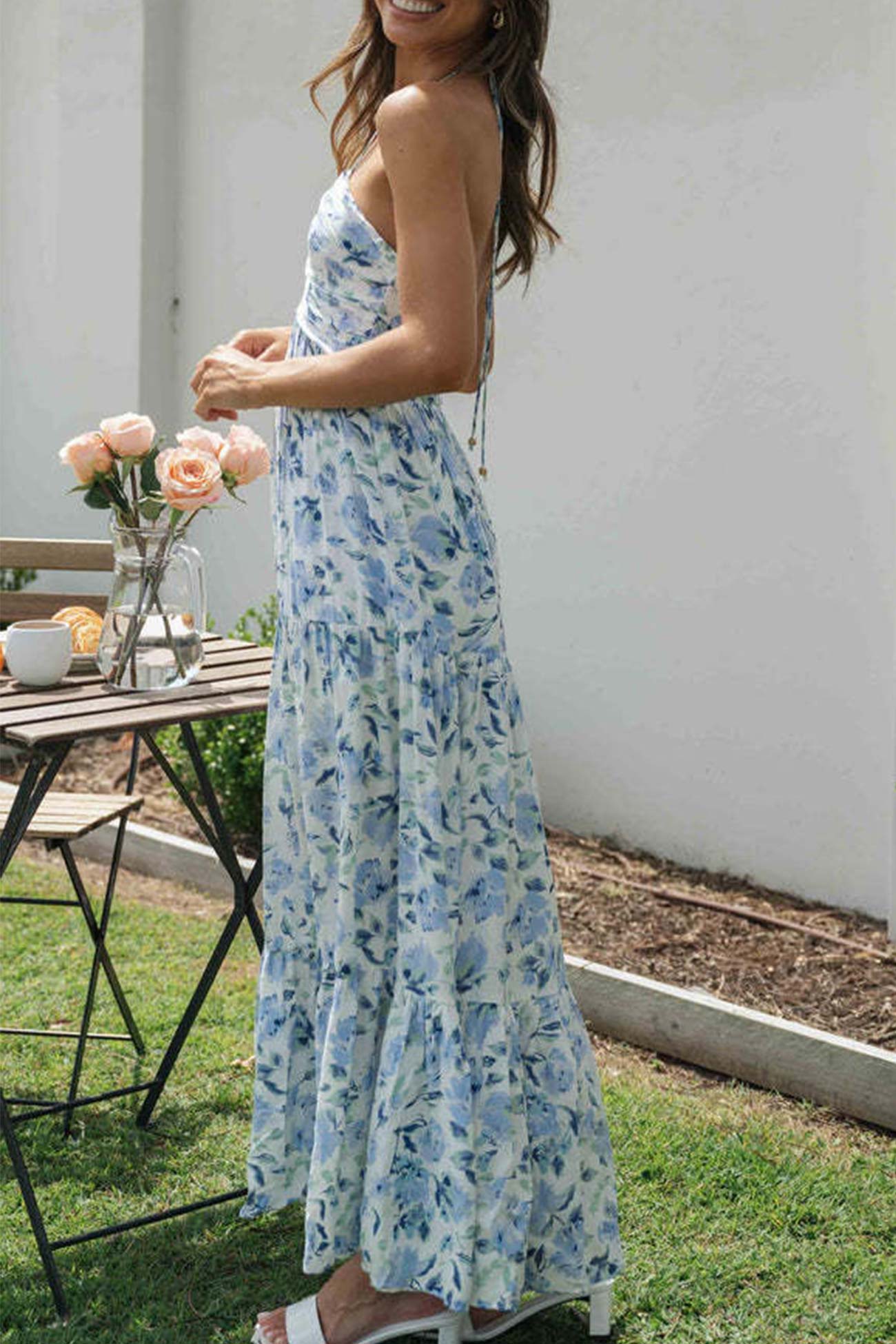Halter Floral Print Chiffon Maxi Dress - Seldom Seen Styles