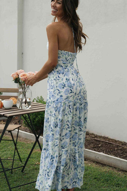 Maxikleid aus Chiffon mit Blumenmuster und Neckholder