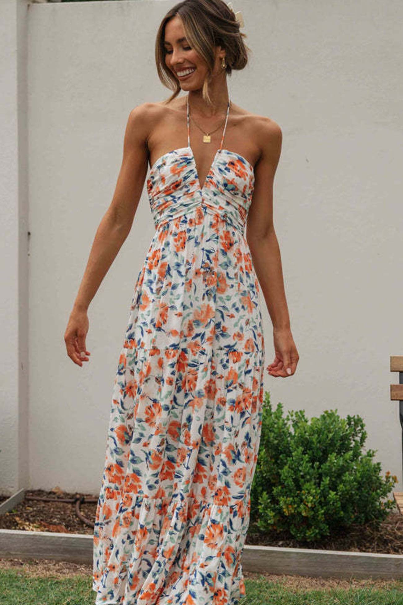 Halter Floral Print Chiffon Maxi Dress - Seldom Seen Styles