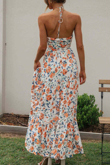 Maxikleid aus Chiffon mit Blumenmuster und Neckholder