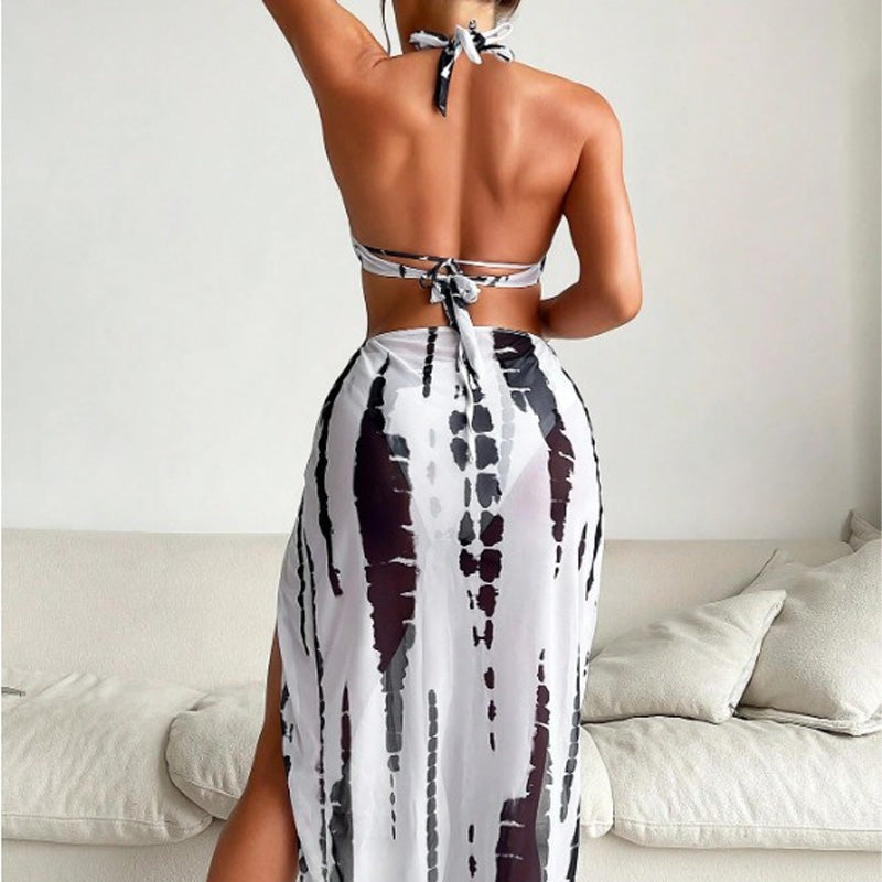 Halter-Neck Cutout Tie-Dye Swimsuit & Beach Dress - Seldom Seen Styles