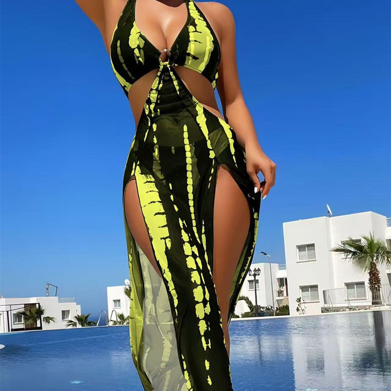 Halter-Neck Cutout Tie-Dye Swimsuit & Beach Dress - Seldom Seen Styles