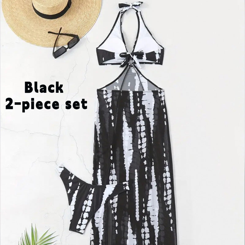 Halter-Neck Cutout Tie-Dye Swimsuit & Beach Dress - Seldom Seen Styles
