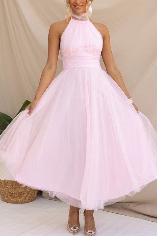 Halter Neck Formal Dress with Fitted Bodice and Flowing Skirt for Weddings - Seldom Seen Styles