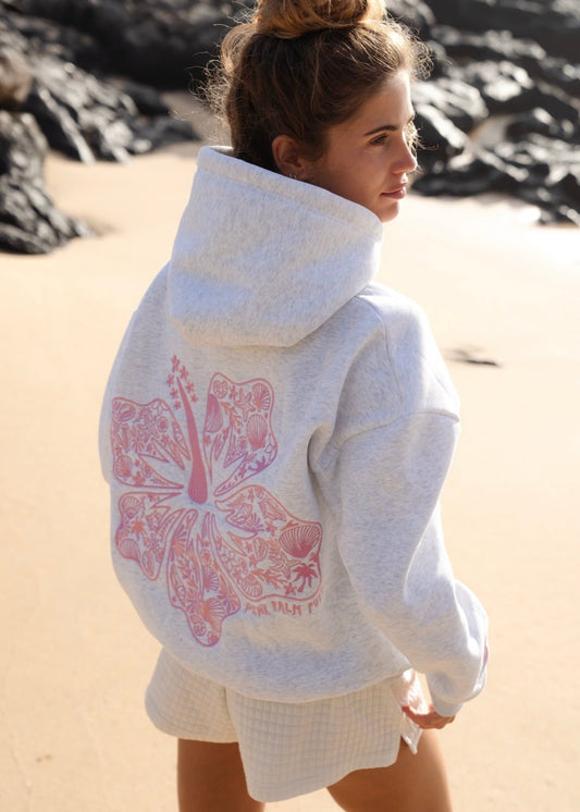 "Hawaii Hibiscus" Hoodie in Heather Cloud - Seldom Seen Styles