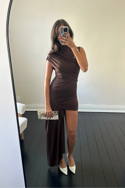 Jenna | Women's High Neck Ruched Draped Mini Dress