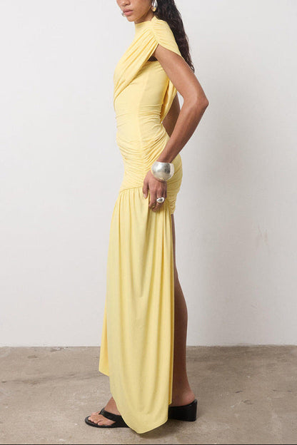 Jenna | Women's High Neck Ruched Draped Mini Dress