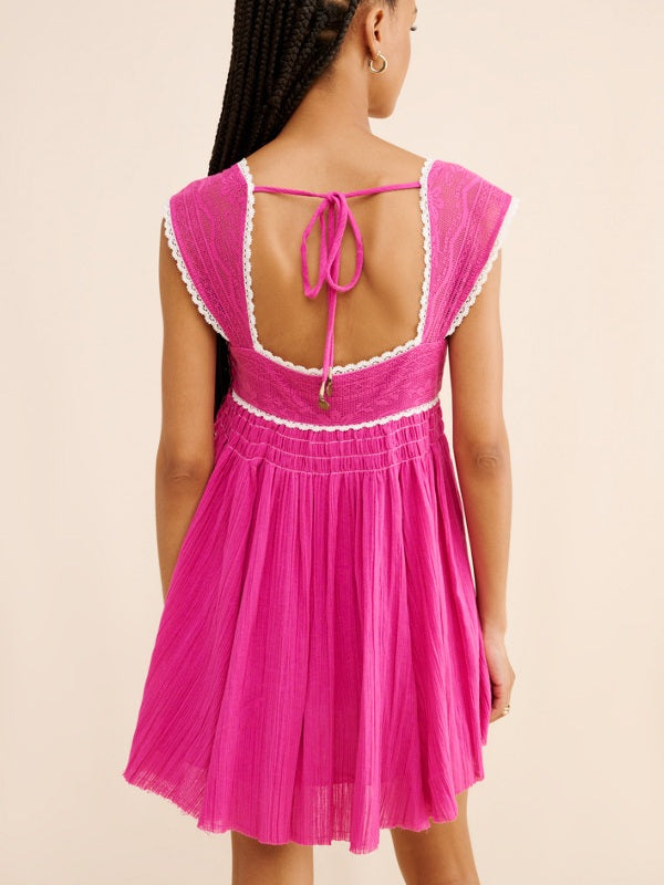 Women's Babydoll Mini Dress Lace Trim Flowy Summer Dress - Seldom Seen Styles