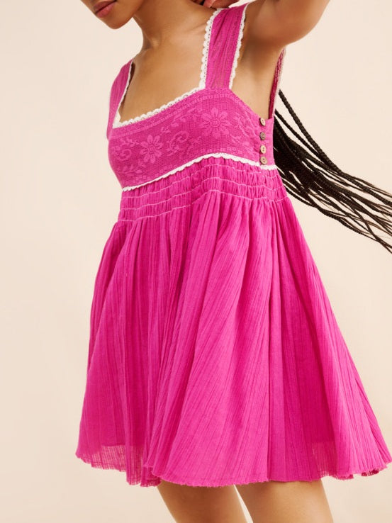 Women's Babydoll Mini Dress Lace Trim Flowy Summer Dress - Seldom Seen Styles