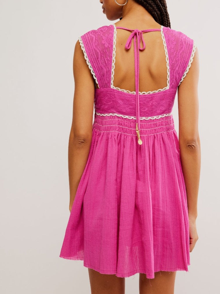 Women's Babydoll Mini Dress Lace Trim Flowy Summer Dress - Seldom Seen Styles