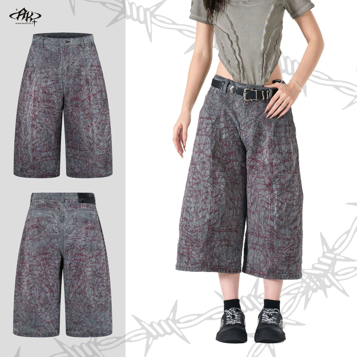 Heavy Industry Embroidery Washed Loose Cropped Shorts Retro American Hip Hop Street Trendy Casual Denim | Iron Bloom - Seldom Seen Styles