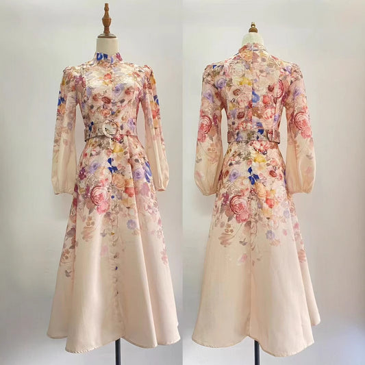 Heisel Button-Front Printed Midi Dress Pockets and Belt - Seldom Seen Styles