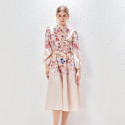 Heisel Button-Front Printed Midi Dress Pockets and Belt