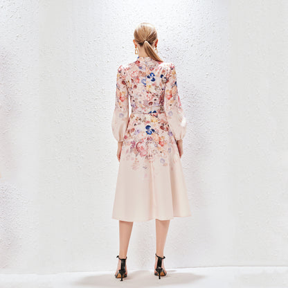 Heisel Button-Front Printed Midi Dress Pockets and Belt