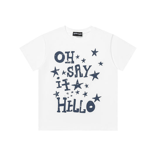 Hello Star Graphic T-Shirt Short Sleeve Crew Neck Casual Summer Cute Streetwear Tee | Hello Star Tee - Seldom Seen Styles