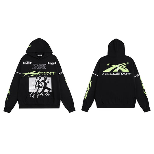 Hellstar Sports Lime Green Runner Graphic Hoodie 'Black' - Seldom Seen Styles