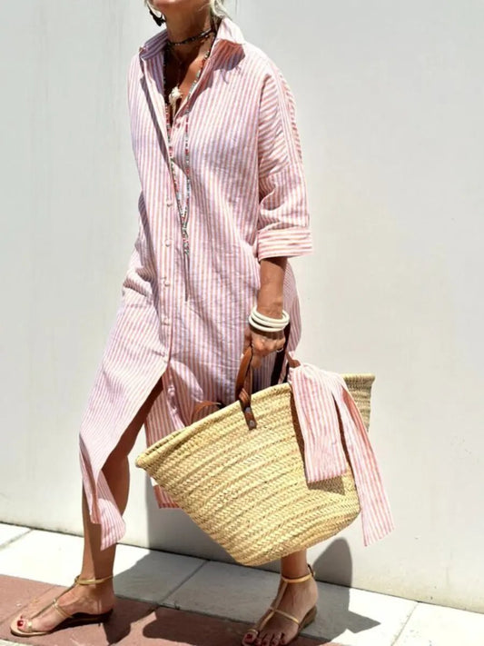 High-Low Striped Shirt Dress for Women – Effortlessly Stylish & Versatile - Seldom Seen Styles