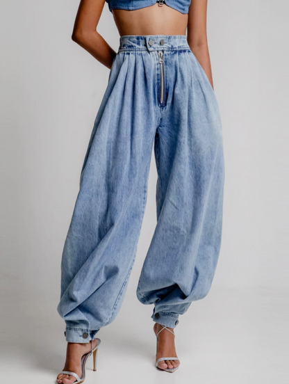 Women Baggy Harem Jeans Joggers Denim Pants Wide Leg Jeans High Rise Sweatpants Tapered Leg Trousers