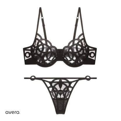 Hollow Out Lace Bra & Panty Set – Black & White