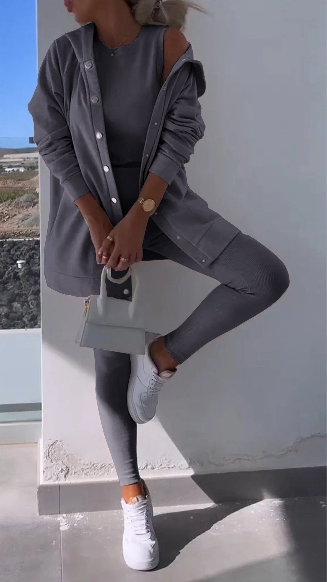 Hooded Cardigan Sweatshirt Three-piece Set - Seldom Seen Styles