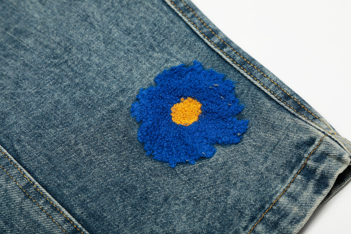 Hook / Cocoon Flower Motif Denim Pants - Seldom Seen Styles