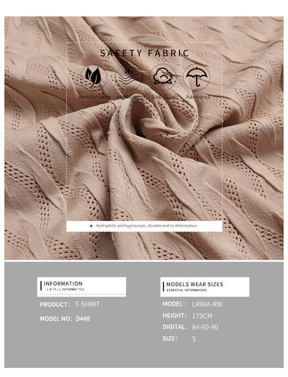 Haut tendance, décontracté, polyvalent, couleur unie, manches chauve-souris, motif vagues, été 