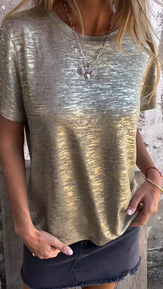 Hot Stamping Round Neck Short-sleeved V Neck T-shirt - Seldom Seen Styles