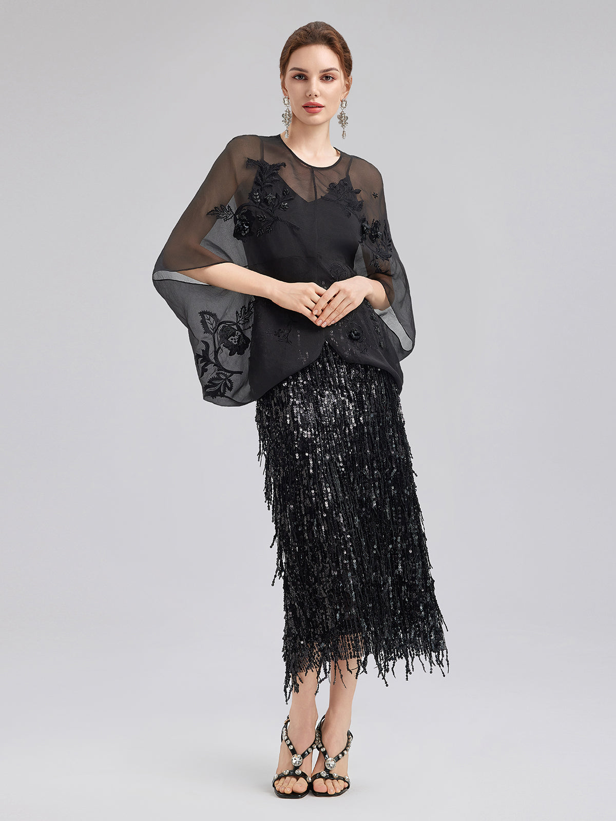 Tassel Sequin Midi Skirt