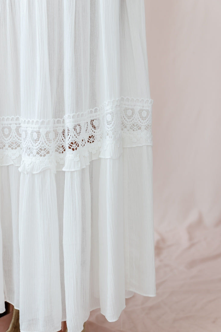 V-Cut White Boho Maxi Dress - Seldom Seen Styles